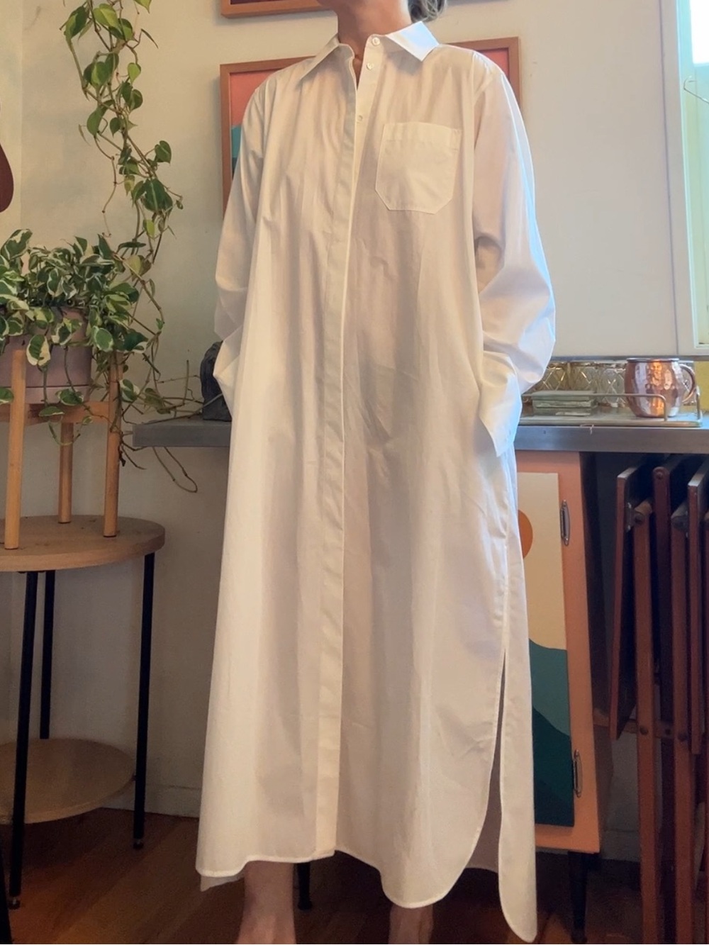 COS White Long Button-Front Shirt Dress